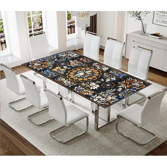 Extra Large Pietra Dura Marble Inlay Dining Table – Exquisite Micro Mosaic Hall Furniture Table Top-36x72 Inch