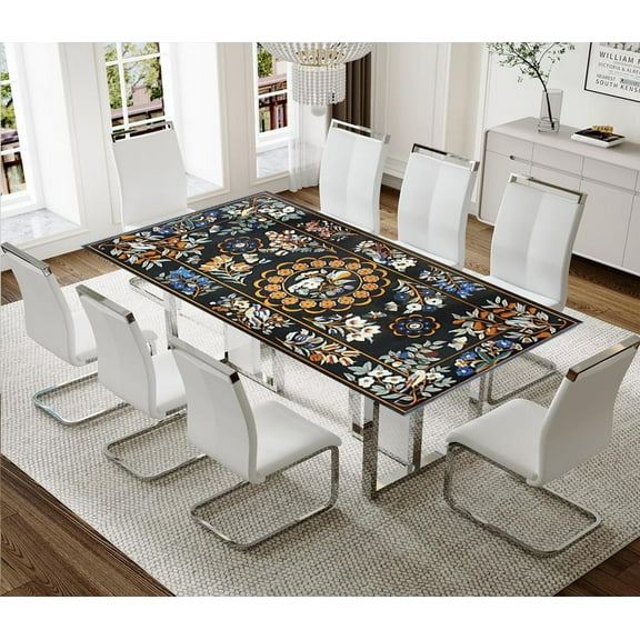 Extra Large Pietra Dura Marble Inlay Dining Table – Exquisite Micro Mosaic Hall Furniture Table Top-42x60 Inch