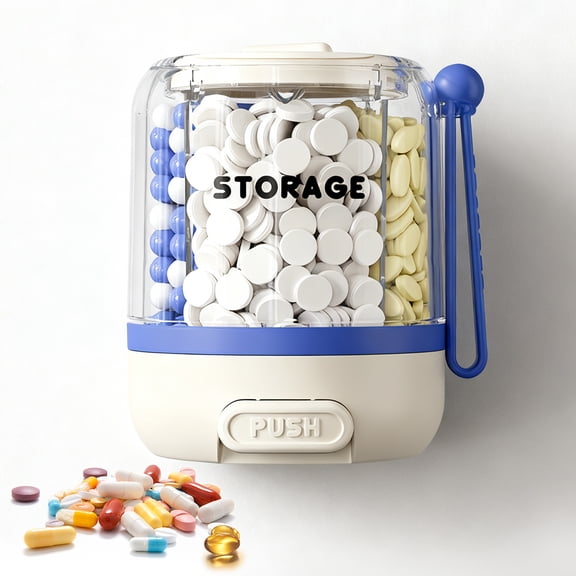 Extra Large Pill Dispenser with 4 Compartments, BPA-Free Pill Bottle Organizer for Vitamins Pills Supplements, Travel Pill Case for Monthly Storage, Blue