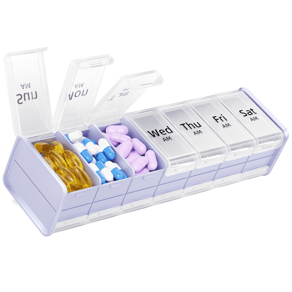 Extra Large Pill Organizer 2 Times a Day, 7 Day XL Pill Box AM PM ,Weekly Pill Case Twice a Day, Oversized Daily Medicine Container for Vitamins (Purple)