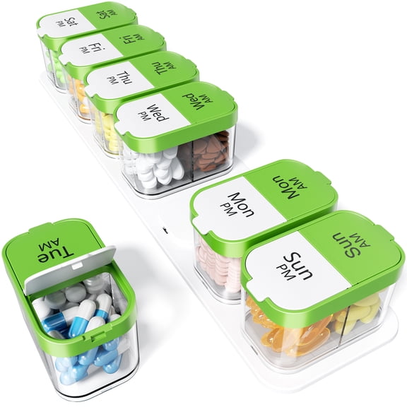 Extra Large  Pill Organizer 2 Times A Day, Weekly Pill Box 7 Day,  AM PM Medicine Organizer, XL Pill Case to Hold Daily Medicine Vitamin and Supplements (Green)
