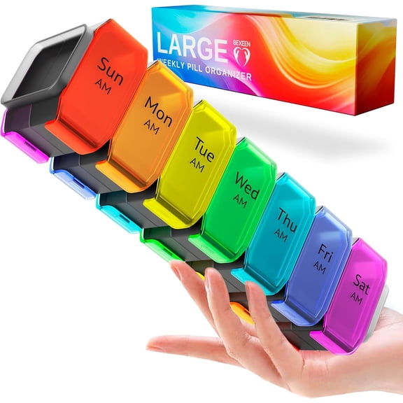 Extra Large Pill Organizer 2 Times a Day  XL Pill Box 7 Day with Big AM/PM Compartments  Fits Large Vitamins, Supplements & Gummies, for 7 or 14-Day Use, Color-Coded, Senior-Friendly, No Spills