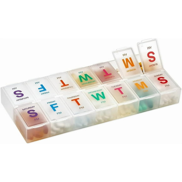 Extra Large Pill Organizer - Pill Box 7 Day Weekly Pill Organizer 2 Times a Day and AM PM Daily Pill Organizer Case for Medication Pills and Supplements with Braille and Bright XL Easy to Read Colors