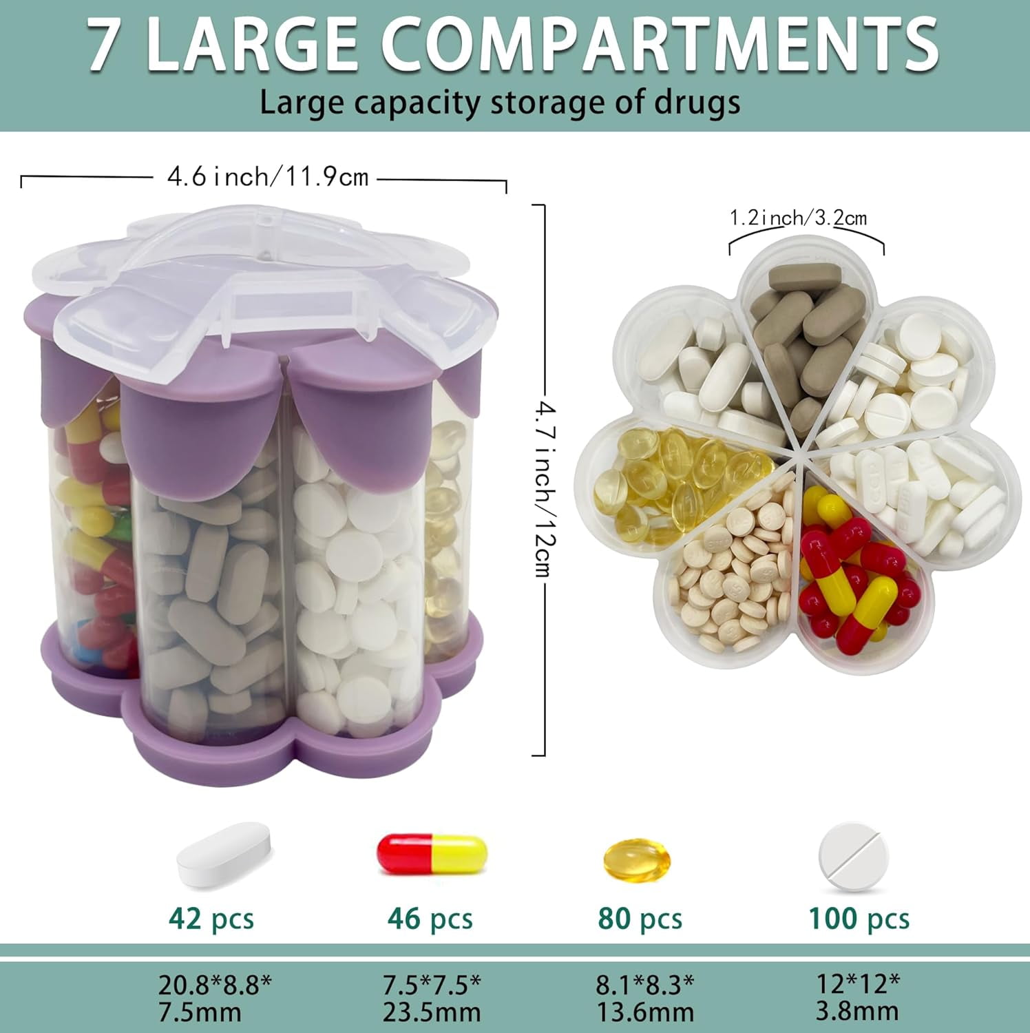 Extra Large Pill Organizer With 7 Xl Compartments, EasyOpen Pill Box