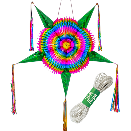 Large Pinata with Green Cones (32") – Cinco de Mayo Pinata - 25 Ft Rope Included - Mexican Star Pinata by TexMex Fun