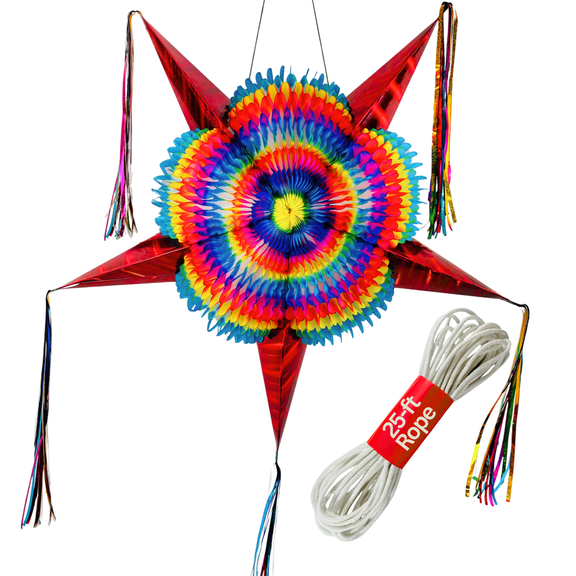 Large Pinata with Red Cones (32") – Christmas Piñata - 25 Ft Rope Included - Mexican Star Piñata by TexMex Fun