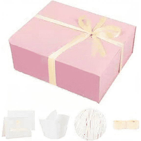 Extra Large Pink Gift Box 20x16x7 Inch with Magnetic Closure Collapsible Set of 3 Includes Ribbon Card Tissue and Shredded Paper Filler