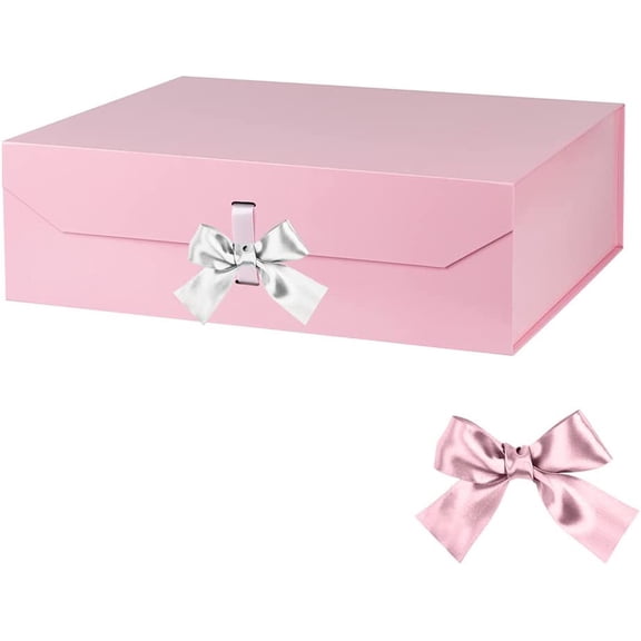 Extra Large Pink Gift Box with Ribbon 19x16x6 Inches, Gift Box with Lid Magnetic Closure, Groomsman Proposal Box, Rectangle Collapsible Gift Boxes for Wedding Dress(Pink)