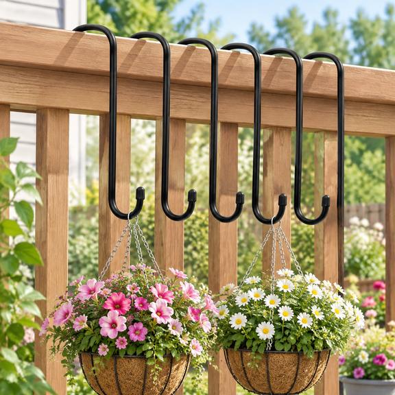 Extra Large Plant S Hooks (6 Pack 10 inch) Rust Resistan Heavy Duty Long S Hooks for Hanging Plant, Tree Branch, Bird Feeder, Pans Closet Garden Pergola Indoor Outdoor Large Hooks (Black)