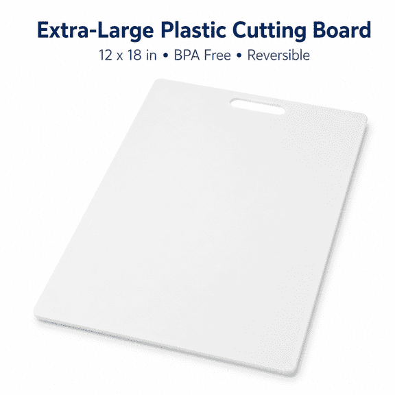 Extra-Large Plastic Cutting Board, Dishwasher Safe Polypropylene Chopping Board with Easy Grip Handle, Reversible BPA-Free Kitchen Cutting Board for Meal Prep, Meat, Vegetables, 12 x 18 in, White