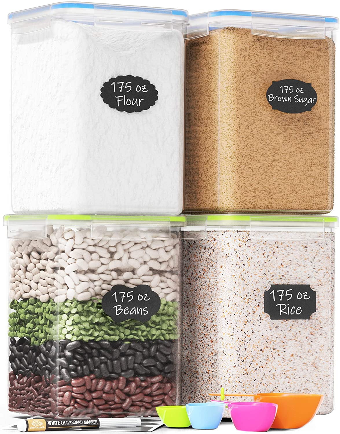 Chef's Path Airtight Food Storage Containers - Set of 2 for Kitchen & Pantry - BPA Free for Rice - Rice Cereal - Flour - Sugar - Bulk Food Storage 