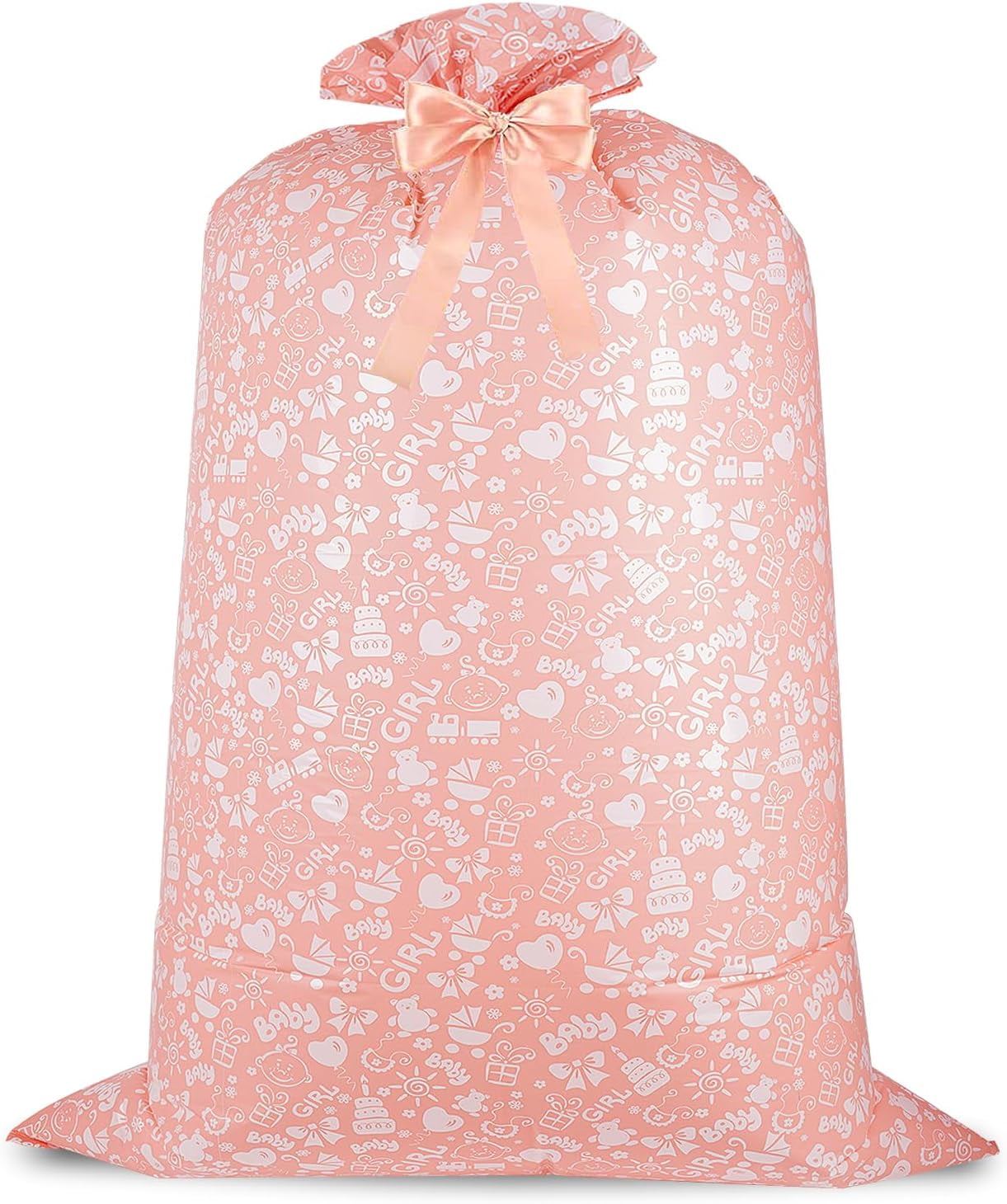 Extra Large Plastic Gift Bag, Jumbo Baby Girl Gift Bag with Ribbon and