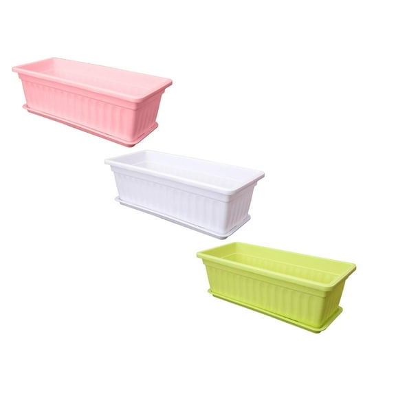 Extra Large Window Box Planter - 17 Inch Rectangular Vegetable & Flower Pot with Tray - Indoor/Outdoor Planters for Balcony, Patio, Windowsill Gardening & Home Decor