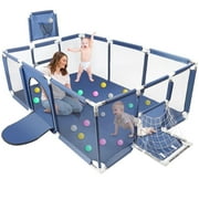 Extra Large Playpen for Toddlers, 71 Inch Baby Playpen with Basketball Hoop, No Gap Kids Playard Fence Play Area with Door/Soccer Net, Ball Pits for Toddlers, Infant Safety Gates (No Balls)