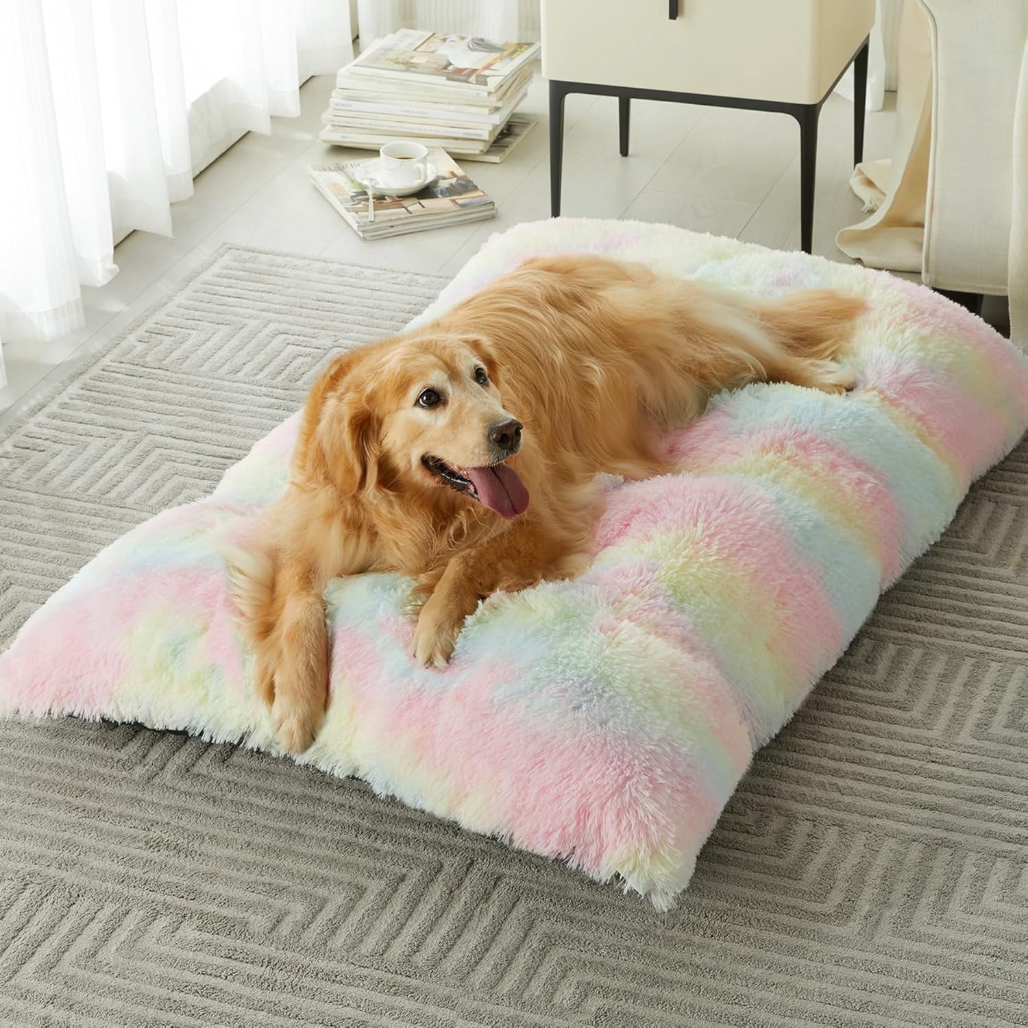 Extra Large Plush Dog Bed with Anti-Slip Bottom, Cozy Washable Kennel Mat for Medium to Large Dogs, Grey Pet Crate Pad for Anxiety Relief & Comfortable Sleep