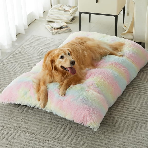 Extra Large Plush Dog Bed with Anti-Slip Bottom, Cozy Washable Kennel Mat for Medium to Large Dogs, Grey Pet Crate Pad for Anxiety Relief & Comfortable Sleep