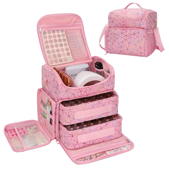 Extra Large Polish Organizer Case Holds 86 To 100+ Bottles & Lamp Supplies Storage Carrying Bag With 2 Removable Pouches (triangle Pink 86 Slots)