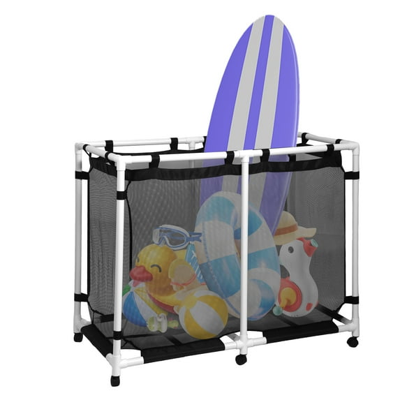 Extra Large Pool Storage Bin, 214 Gallons, 48.4’’ L, Rolling Poolside Mesh Container for Pool Toys & Floats, Waterproof Outdoor Pool Storage with Wheels, Perfect for Organizing Pool Accessories