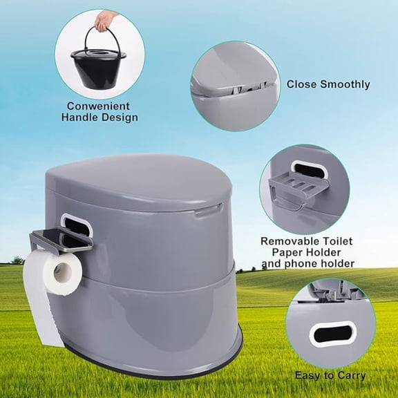 Extra Large Portable Toilet for Adults Indoor Outdoor Commode W/Detachable Inner Bucket And Removable Paper Holder, Lightweight And Compact for Camping, Boat, Van, Emergency Use