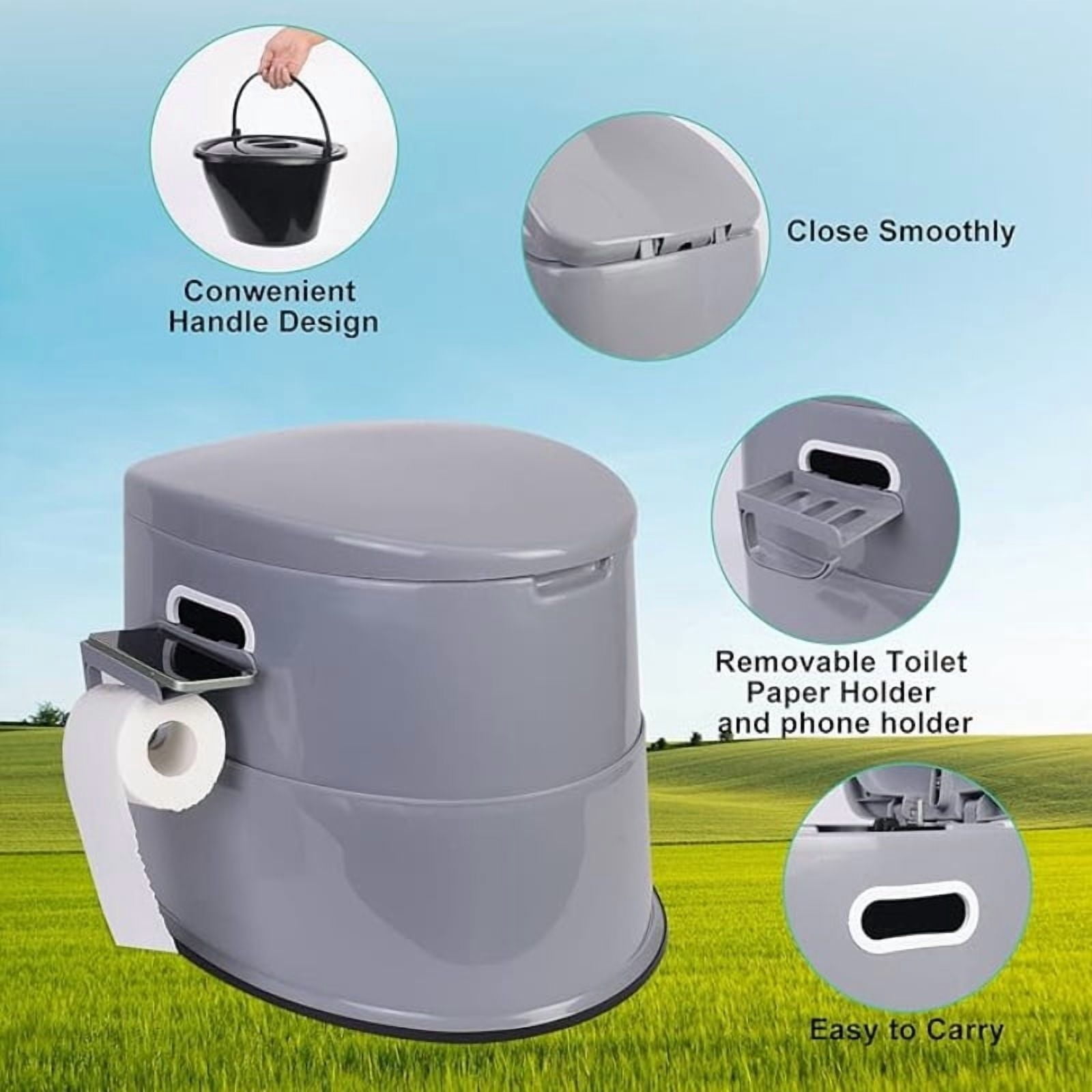 Foldable Portable Camping Toilet - Extra Tall 16.8" Height, Compact For Car, Hiking, Beach, With Storage Bag