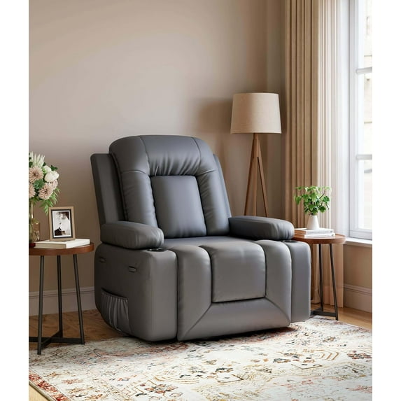 Extra-Large Power Lift Recliner Chair w/Heat+Massage Features, Faux PU Leather Adjustable Recliner Elevating Back+Leg Support