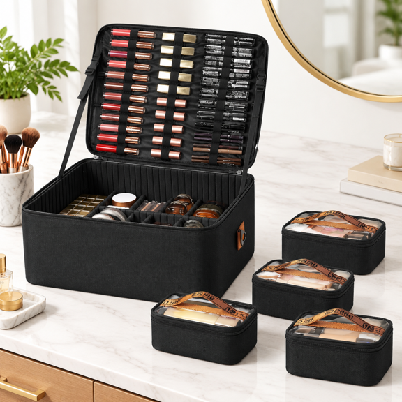 Extra Large Professional Makeup Artist Case with 4 Pouches, 17.36 x 13.39 x 7.48 Inches