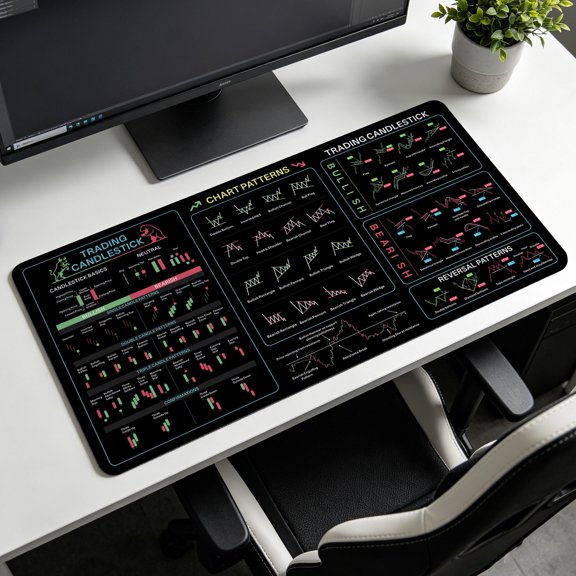 Extra Large Professional Stock Trading Chart Pattern Mouse Pad，Non Slip Rubber Pad，Desktop Decoration Drotection Pad，Washable，Lock Edge Multi Size，Premium Multipurpose Mousepad For Financial Office