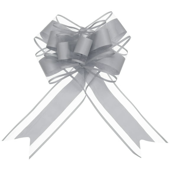 Extra Large Pull Bow Gift Wrapping Big Organza Bows Ribbon for Wedding Baskets Presents Grey-9 Inch