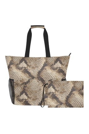 Extra Large Python Skin Beach Bag for Women Waterproof Tote with Zipper Pockets