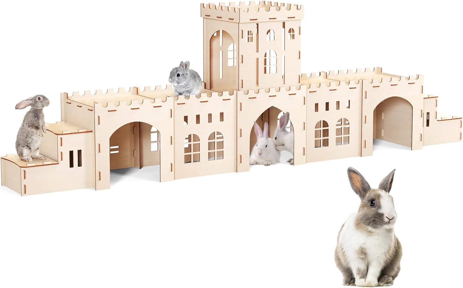 Rabbit House Wooden, Rabbit Houses And Hideouts WHEARTED, Large Rabbit Hideout Bunny House With Multiple Windows For Indoor Adult Bunnies Guinea Pigs Chinchilla Habitat - Walnut Color $29.88 $ 29 . 88