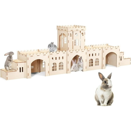 Extra Large Rabbit Castle Hideout Bunny House 6 Houses, Wooden Bunny Hideout for Indoor Rabbit Play Houses and Hideouts Nut Castle