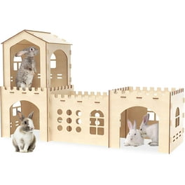 AIWFL Large Wooden Rabbit Hideout 5 Rabbit Houses Castle Bunny Tunnel for Rabbits Play Detachable Small Animals Habitat for Guinea Pig Chinchilla Cat Walmart