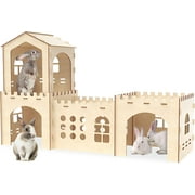 Extra Large Rabbit Hutch, Wooden Rabbit Houses and Hideouts, Large Wooden Rabbit Castle Bunny Hideout, Spacious Breathable Hideouts for Indoor Bunnies, Hamsters and Guinea Pigs Hut to Hide