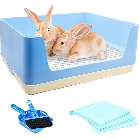 Extra Large Rabbit Litter Box with Tray,Plastic Bunny Litter Pan Corner Small Animal Toilet Pet Potty Trainerfor Adult Guinea Pigs Chinchillas Ferrets Galesaurs (Blue)