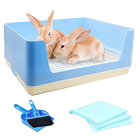 Extra Large Rabbit Litter Box With Tray Plastic Bunny Pan Corner Small Animal Toilet Pet Potty Trainerfor Adult Guinea Pigs Chinchillas Ferrets Galesaurs (blue)