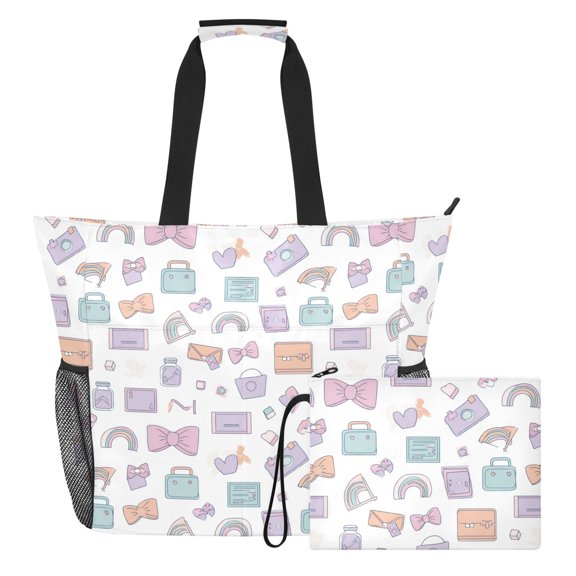 Extra Large Rainbow Alphabet Blocks Beach Bag for Women Waterproof Tote with Zipper Pockets