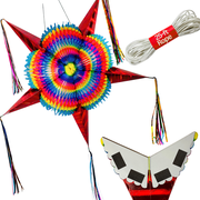 Large Pinata with Red Cones Extra Strong Closures 32"   Rainbow Cinco de Mayo Pi ata - 25 Ft Rope Included - Mexican Star Pinata by TexMex Fun