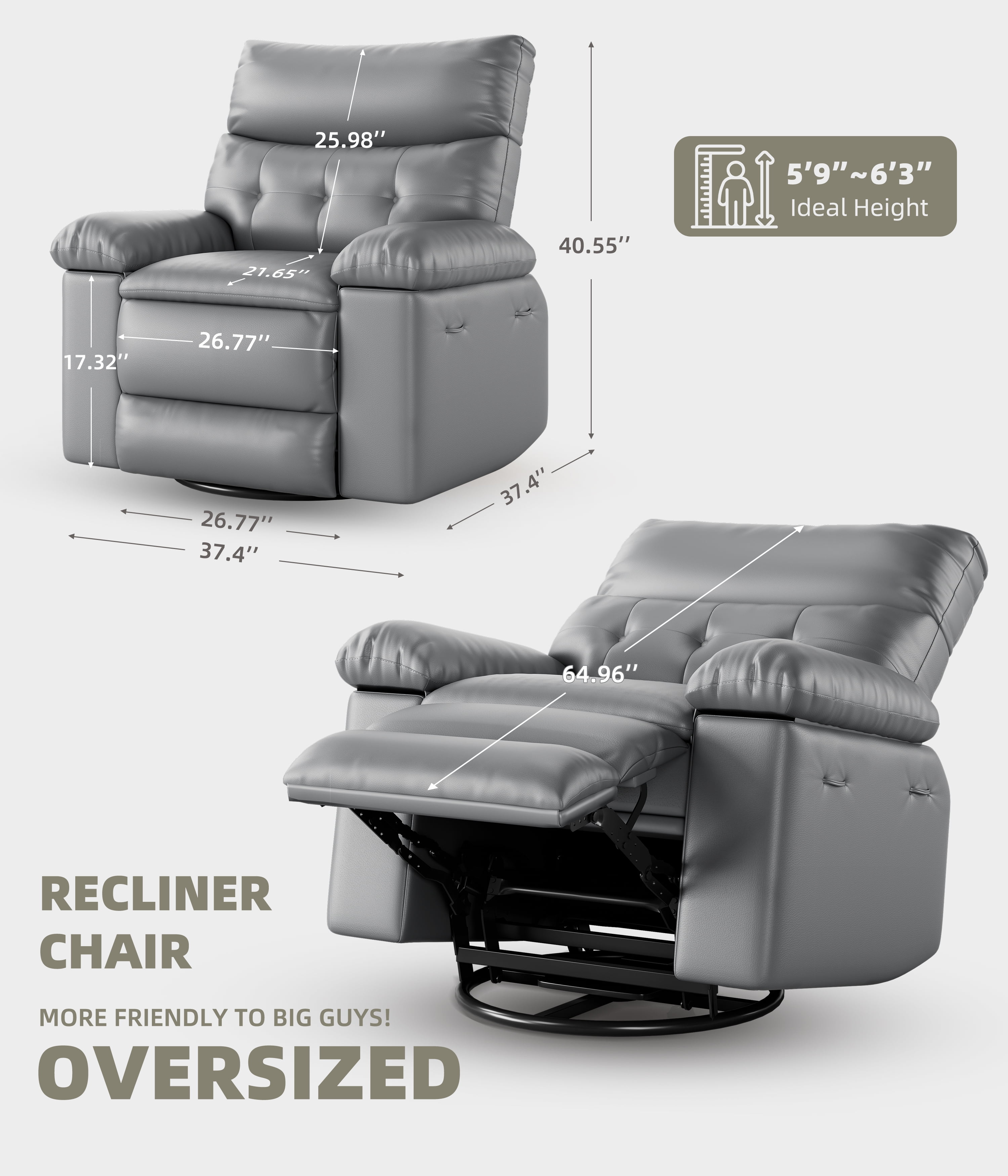Extra Large Recliner Chair with 360° Swivel Rocker Base – Manual ...