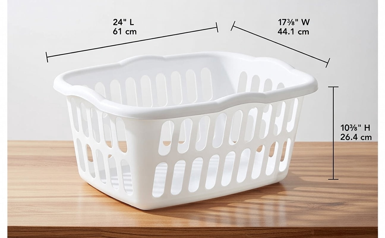 Extra Large Rectangular Plastic Laundry Basket - 24" x 17.75" x 10.375", Ventilated Design with Comfort Grip Handles, White, Ideal for Family Clothes Storage and Transport