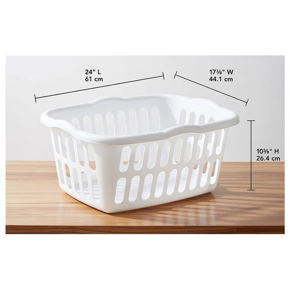 Extra Large Rectangular Plastic Laundry Basket - 24" x 17.75" x 10.375", Ventilated Design with Comfort Grip Handles, White, Ideal for Family Clothes Storage and Transport