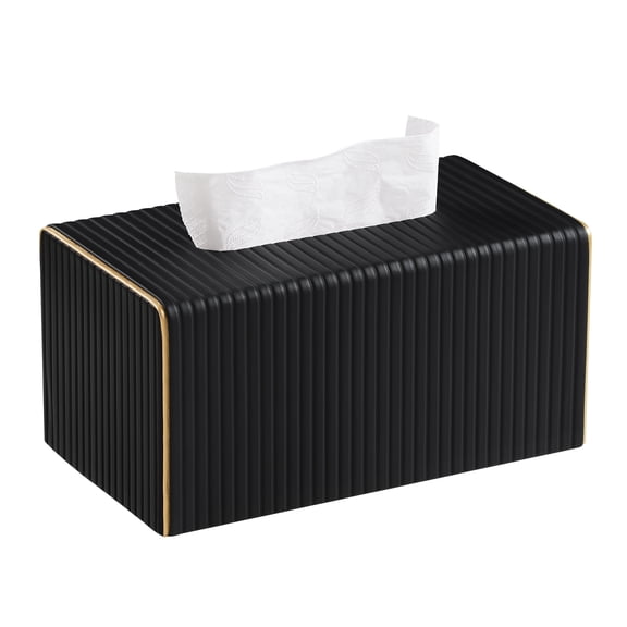 Extra Large Rectangular Tissue Box Cover, Fits 180-230 Count Standard Tissue Boxes, Decorative PU Leather Tissue Holder with Magnetic Closure, for Bedroom, Living Room, Bathroom & Office（Black）