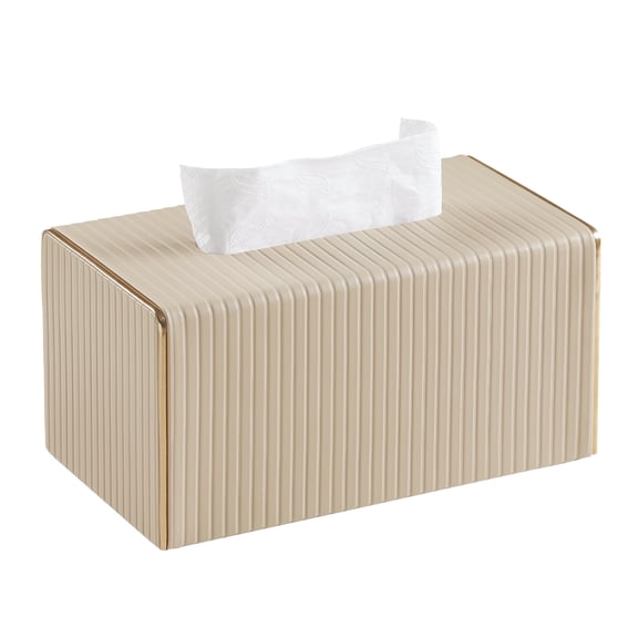 Extra Large Rectangular Tissue Box Cover, Fits 180-230 Count Standard Tissue Boxes, Decorative PU Leather Tissue Holder with Magnetic Closure, for Bedroom, Living Room, Bathroom & Office(Beige)