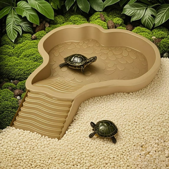 Extra Large Reptile Bathing Pool Reptile Feeding Dish Water Bowl with Ramp Aquarium Ornament for Gecko, Snake, Turtle, Bearded Dragon, Lizard Bath