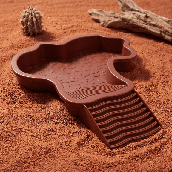 Extra Large Reptile Bathing Pool with Ramp, Reptile Water Dish & Feeding Bowl, Aquarium Ornament for Snake, Turtle, Bearded Dragon, Gecko, Lizard