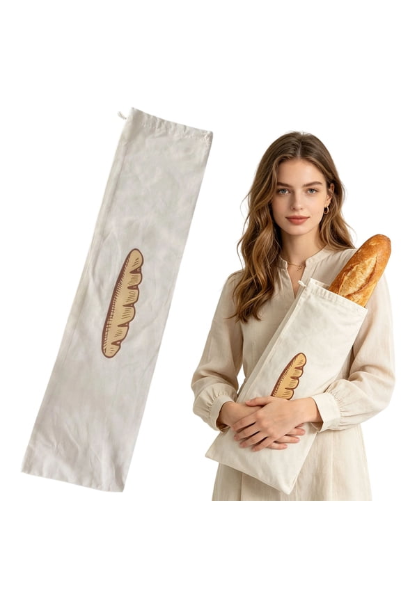 Extra Large Reusable Bread Bag for Homemade Baguette, Cotton Drawstring Storage, Keeps Bread Fresh in Fridge, Reusable A