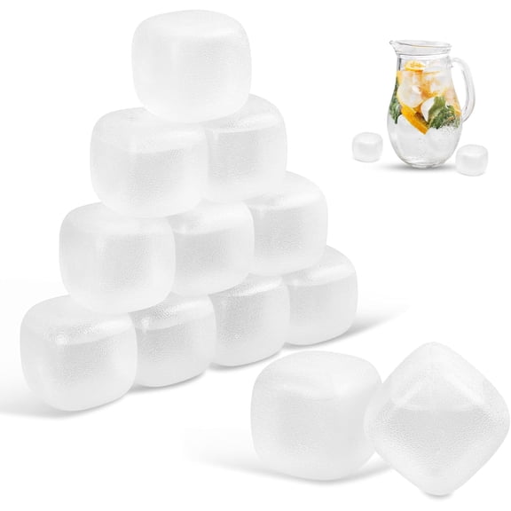 Extra Large Reusable Ice Cubes for Drinks(2 Square) - 12 Pack BPA-Free Plastic Ice Cube - Chills Drinks Without Diluting Suitable for Large Containers, Water Pitchers, Cold Therapy Devices