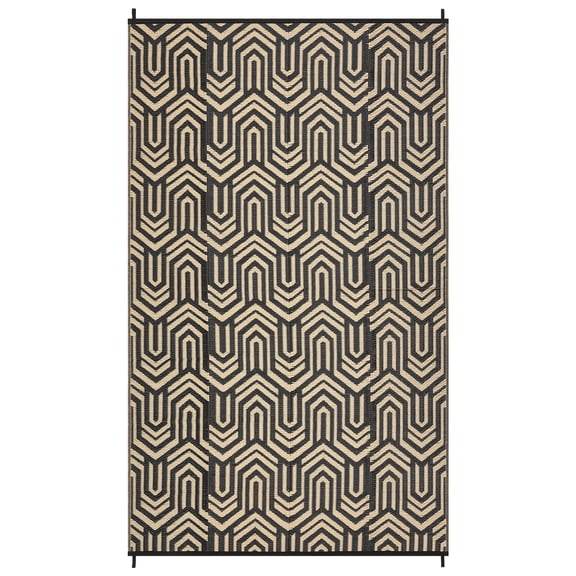 Extra Large Reversible Outdoor Rug 9x18ft Waterproof Plastic Straw Mat, Modern Geometric UV Resistant Collapsible for Patio Deck