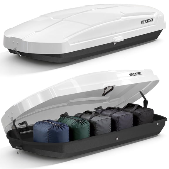 Extra Large Roof Cargo Box, Secure Lock System Fits Most Roof Racks, 21 Cu Ft Hard Shell Rooftop Carrier with Dual-Side Opening, Tool-Free Install, Fits Up to 150 lbs, White