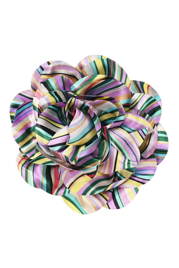 Extra Large Rose Flower Brooches, 8.3 Inch Lapel Pins Dainty Satin Fabric Big Camellia Oversized Brooch Pin [21cm, Purple Stripes]