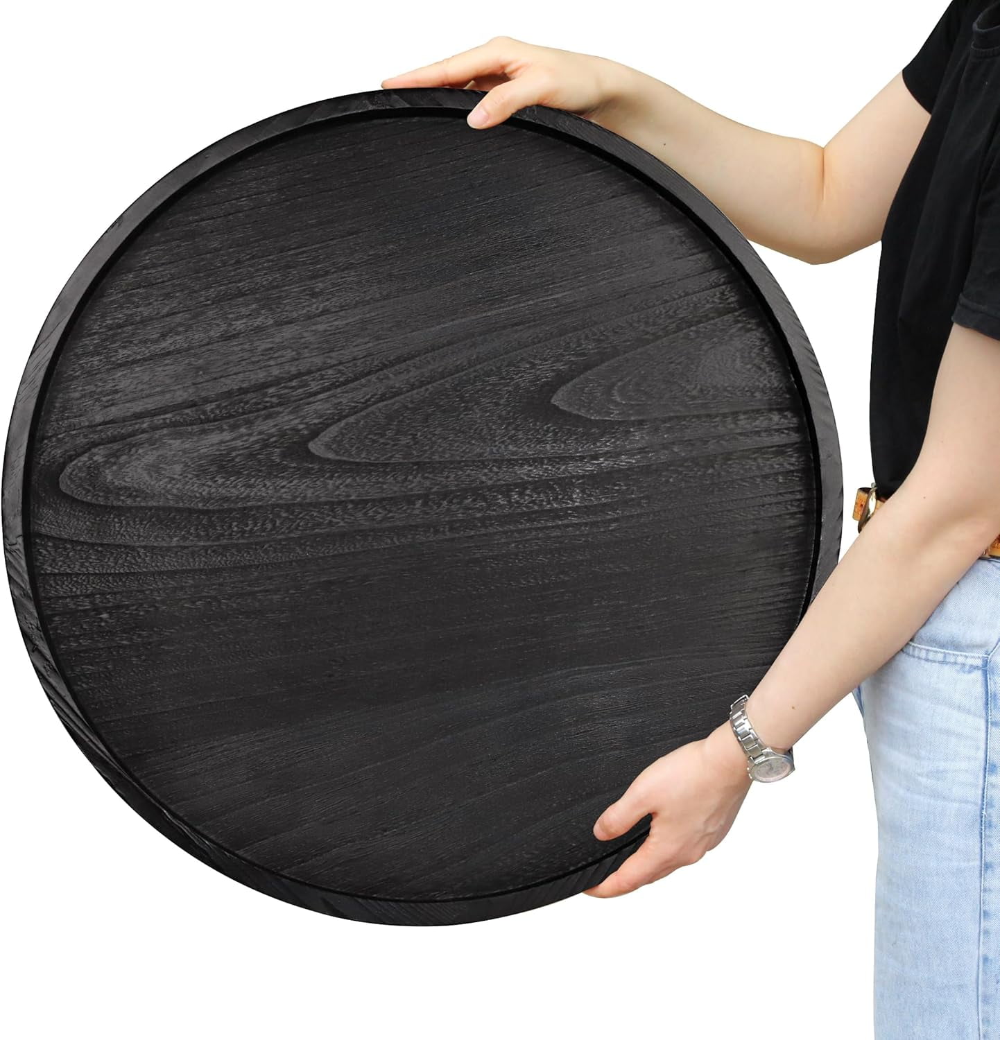 Extra Large Round Ottoman Table Tray 20" - Rustic Wooden Serving Tray ...